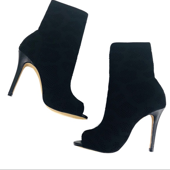 Charles David Black Eyelet Stretch Open Toe Mid Calf Bootie Size 5M - Picture 6 of 8